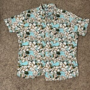 Floral Men's Shirt in Green and White